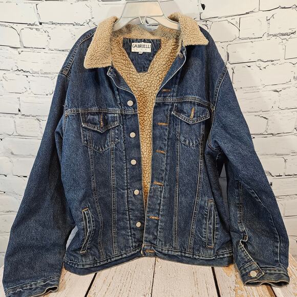 Vintage Gabrielli Jeans Men’s 38 Sherpa Lined Denim Trucker Jacket Crest Buttons - Picture 1 of 5